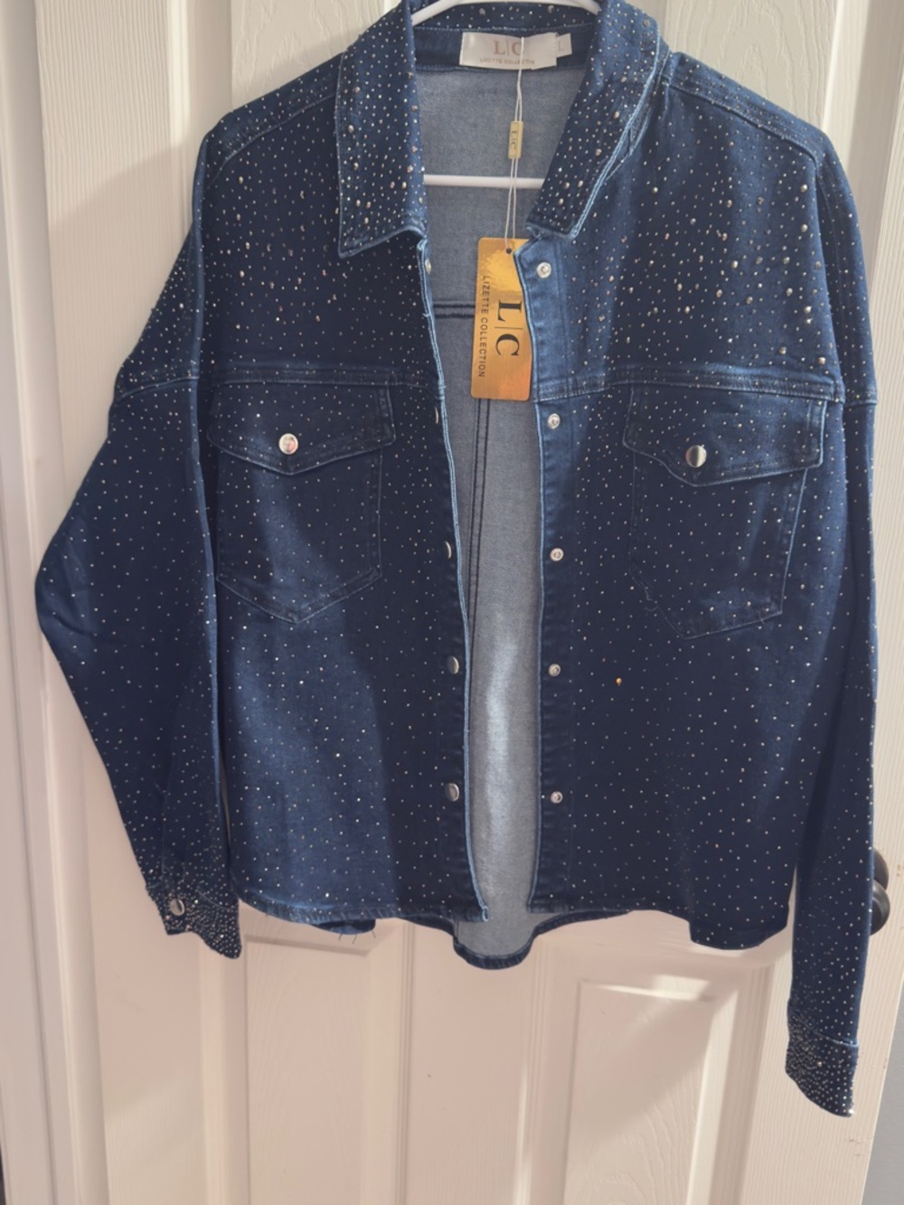 NWT - TLC Collection Embellished Sparkle Dark Blue Denim Jacket